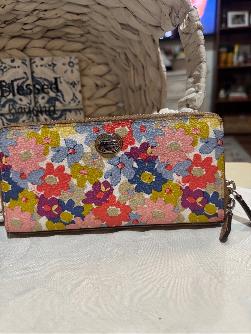 Coach Floral Zip-Around Wallet in Pink, Blue, Red, Yellow, Green